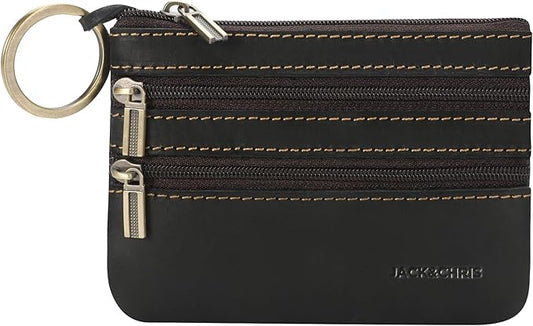 Jack&Chris Coin Purse Pouch for Men, Genuine Leather Coin Purse Zipper Pocket with Keychain Ring, Coin Bag for Men,JC301-Black