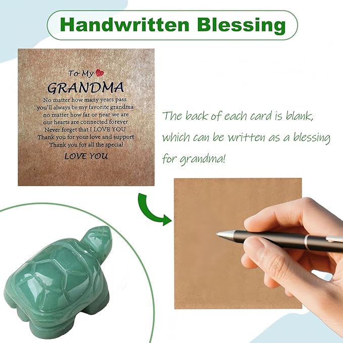 Sea Turtle Gifts for Grandma, Birthday Graduation Gifts, Crystal Turtle Gift Set Emotional Support Stone Crystal with Love Card for Grandma, Long Distance Comfort Family Bonding-Aventurine