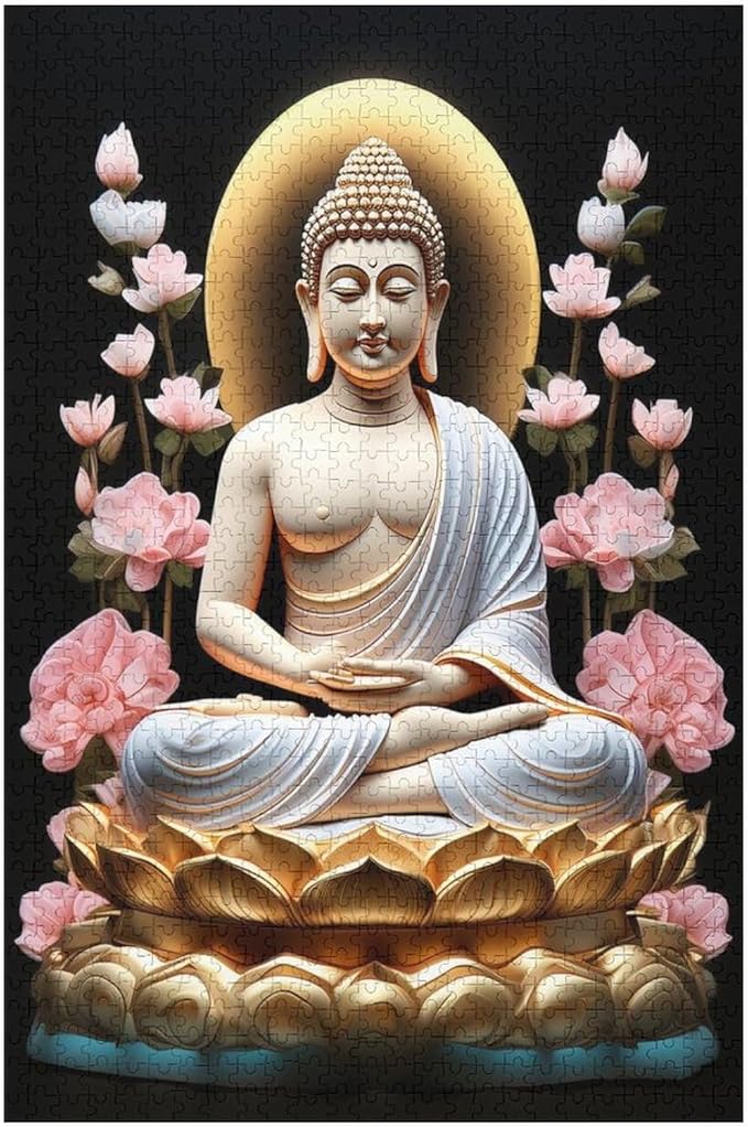 Buddha in A Golden Lotus Flower Wooden Puzzle 1000 Pieces Jigsaw Puzzles for Adults Puzzle Educational Toys Challenging Fun Games Gifts for Elders Kids Family and Friends