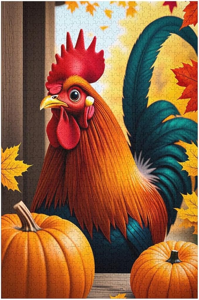 Jigsaw Puzzles for Adults 1000 Piece - Thanksgiving Fall Pumpkins and Cocks Wooden Puzzle，Unique Gifts for Wall Art ，Family Puzzles，Educational Games，Challenge Puzzles Puzzle Games