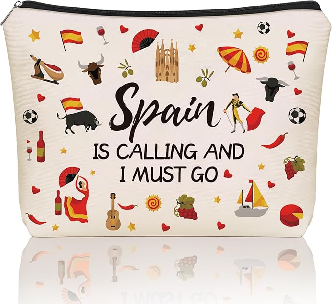 Inspired Spain Travel Gift: Perfect Small Makeup Bag Spain Is Calling And I Must Go For Teen Girl & Women Travellers.Ideal Trip Gift Cosmetic Bag For Travel, Parties, Birthdays, Christmas