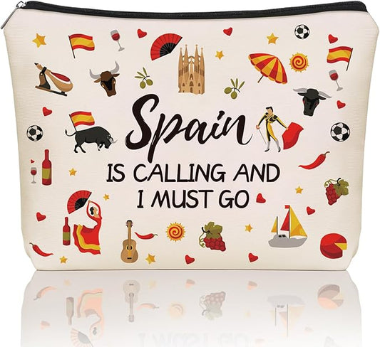 Inspired Spain Travel Gift: Perfect Small Makeup Bag Spain Is Calling And I Must Go For Teen Girl & Women Travellers.Ideal Trip Gift Cosmetic Bag For Travel, Parties, Birthdays, Christmas