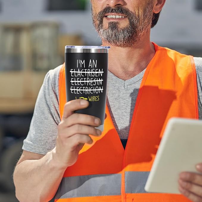 Electrician Gifts for Men - Funny Electrician Gifts for Electricians Men - 20oz Electrician Tumbler for Man or Male