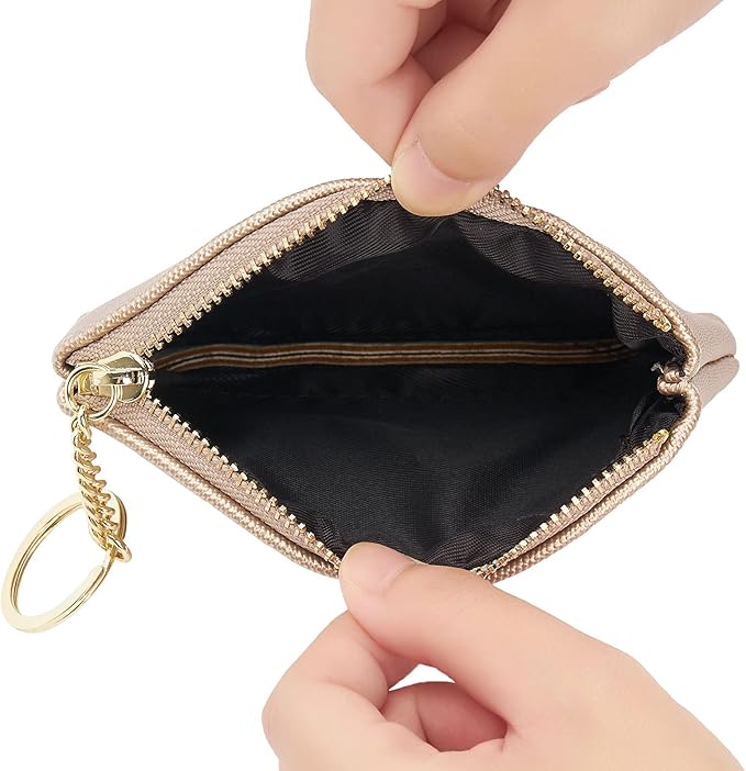 WOZEAH Artificial Leather Coin Purse Change Purse With Key Chain Ring Zipper For Men Women (Gold)