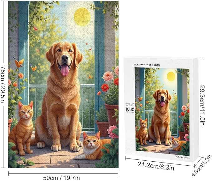 Puzzles for Adults 1000 Pieces Wooden Jigsaw Puzzle - Garden Golden Retriever Theme Puzzle，Party Games，Family Toys，Educational Puzzles，Stress Relief Wooden Puzzle，Gifts for Family and Friends