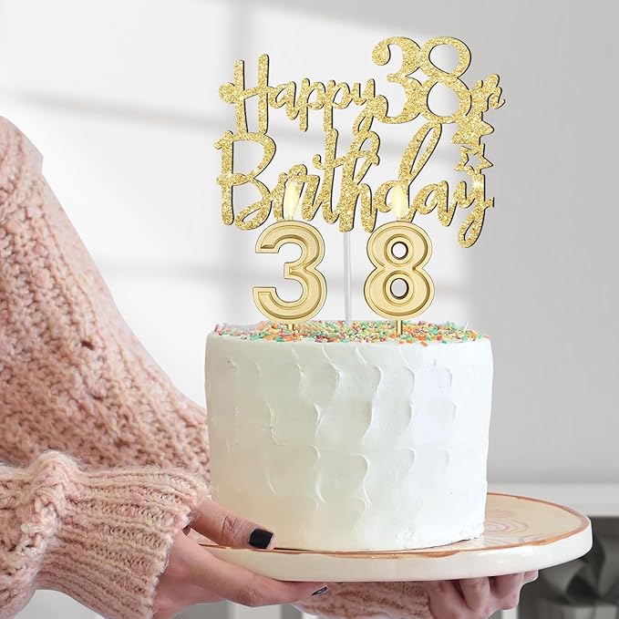 38th Birthday Decorations for Women Gold with 38th Birthday Sash and Tiara, Cake Topper and Candles, Number Balloons, 38 Year Old Gifts for Women