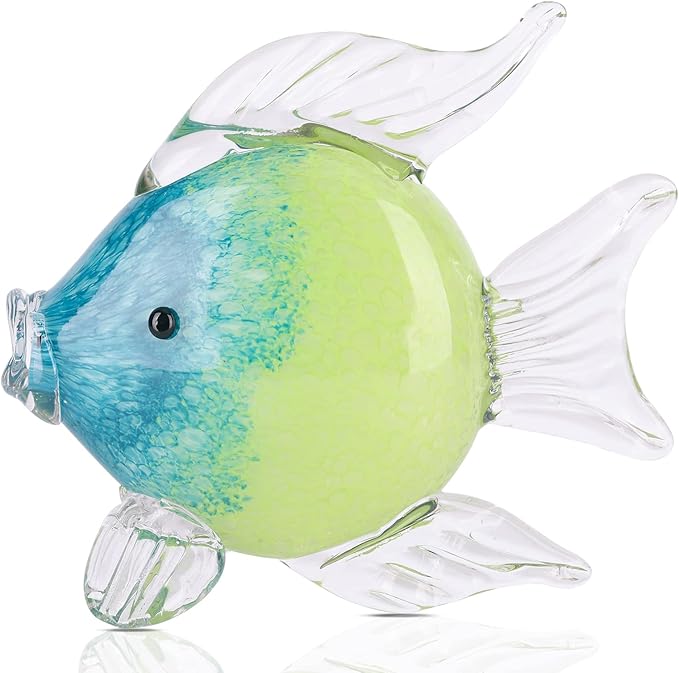 QIANLING Glass Fish Figurines - Coastal Home Decor, Modern Ocean Centerpieces for Living Room, Dining Area, Bathroom, Office, Coffee Table, Beach House, Nautical, Seaside, Entrance, Shelf Display