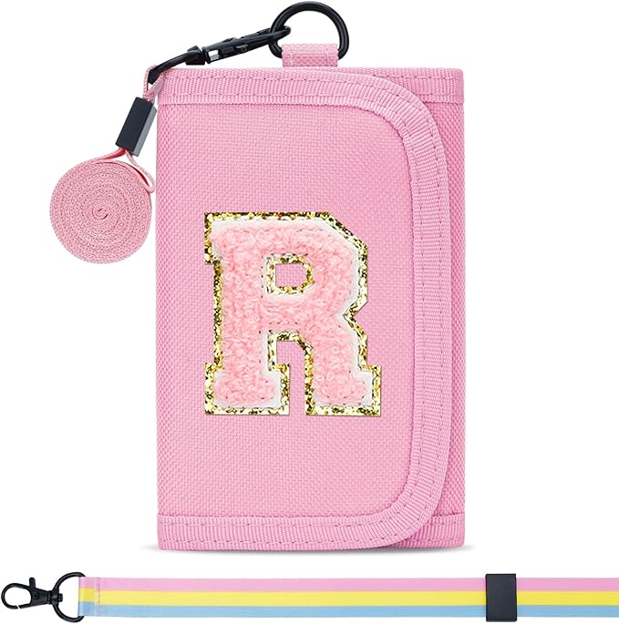 Gifts for Girls 3 4 5 6 7 8 9 10 11 12 Years Old Kids Wallet Cute Initial Coin Purse Toddler Wallet with Magic Sticker (Pink, R)
