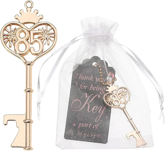 48PCS 85th Birthday Bottle Opener 85 Souvenir Party Supplies Key Opener 85th Baby Birthday Return Gifts Wedding 85th Anniversary Party Decor(48,85th key)