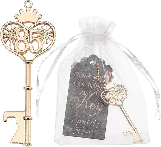 48PCS 85th Birthday Bottle Opener 85 Souvenir Party Supplies Key Opener 85th Baby Birthday Return Gifts Wedding 85th Anniversary Party Decor(48,85th key)