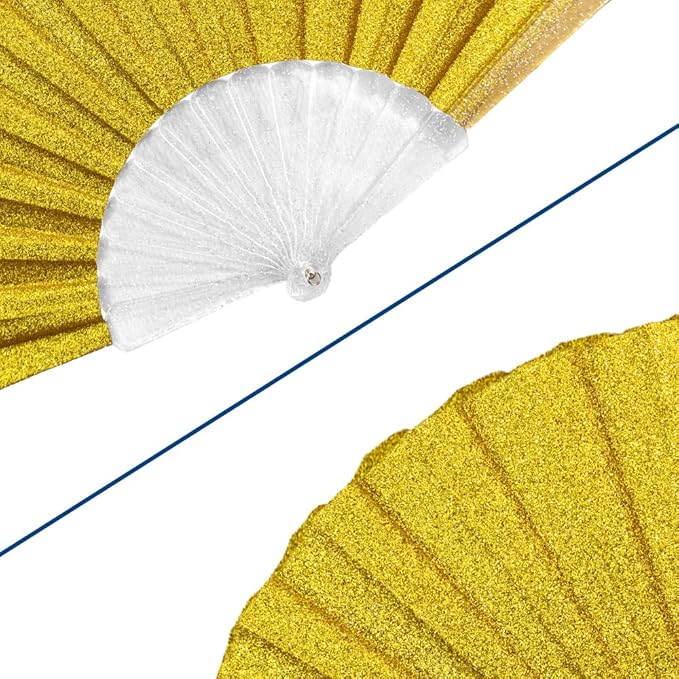 Flags Importer Glitter Gold Small Hand Fan (Clear Handle)