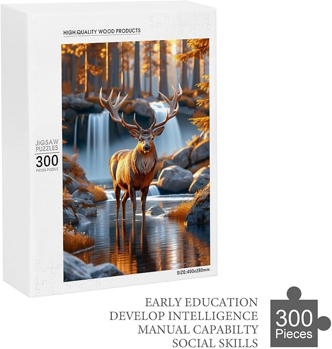 Wooden Puzzle - Creek Elk Jigsaw Puzzles，Wooden Puzzles for Adults 300 Pieces Challenge Puzzles，Educational Games，Family Puzzles，Unique Gifts for Wall Art