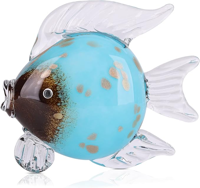 QIANLING Glass Fish Figurines - Coastal Home Decor, Modern Ocean Centerpieces for Living Room, Dining Area, Bathroom, Office, Coffee Table, Beach House, Nautical, Seaside, Entrance, Shelf Display