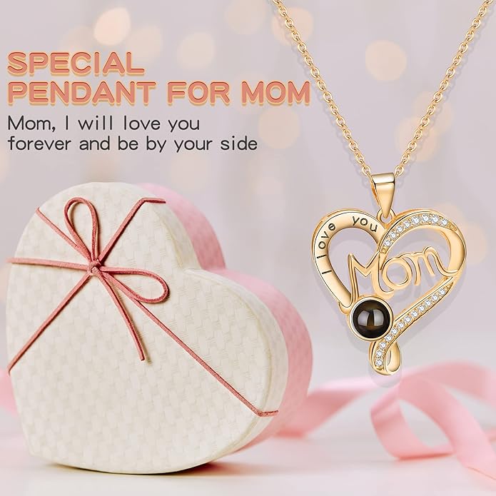 SUPHELPU Personalized Mother's Day Gifts for Mom From Daughter - Custom Photo Necklace With Picture Inside - Projection Necklace for Mom - Memorial Gift