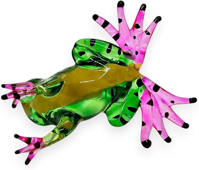 WitnyStore 2⅛" Green Yellow Black Dot Frog Artistic Blown Glass Figurine Premium Hand-Blown Statue Tabletop Decoration Unique Collectible for Adult Collectors Handcrafted Elegant Home Room Decor