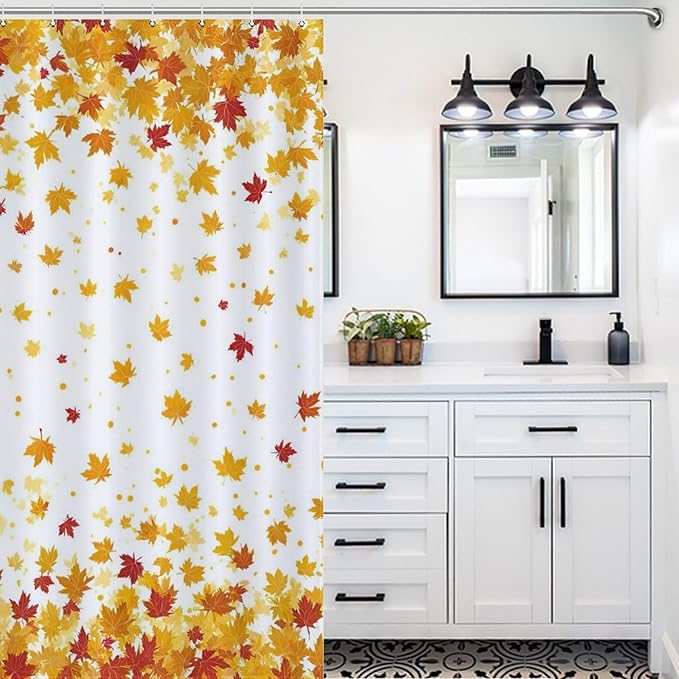 Fall Falling Maple Leaves Shower Curtain Waterproof Washable Fabric Bathroom Shower Curtains for Bathroom Decorations Home Indoor Decor 64x72Inch