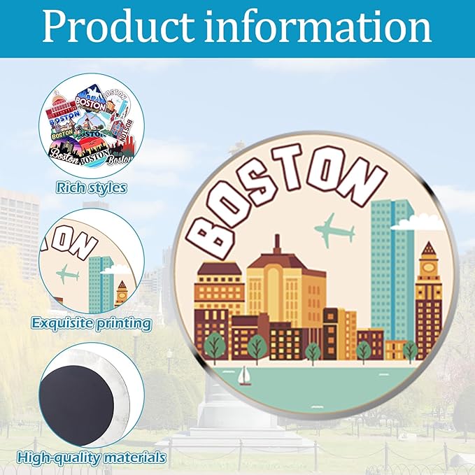 18 Pcs Boston Fridge Magnet Magnetic City Refrigerator Stickers Metal Boston Magnet Souvenirs Gifts Refrigerator Magnets Home Decoration Accessories