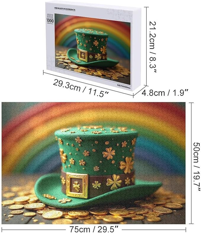 Wooden Puzzle - St Patrick's Day Hat Wooden Puzzles for Adults 1000 Pieces Challenge Puzzles，Educational Games，Family Puzzles，Unique Gifts for Wall Art ，Funny Puzzles