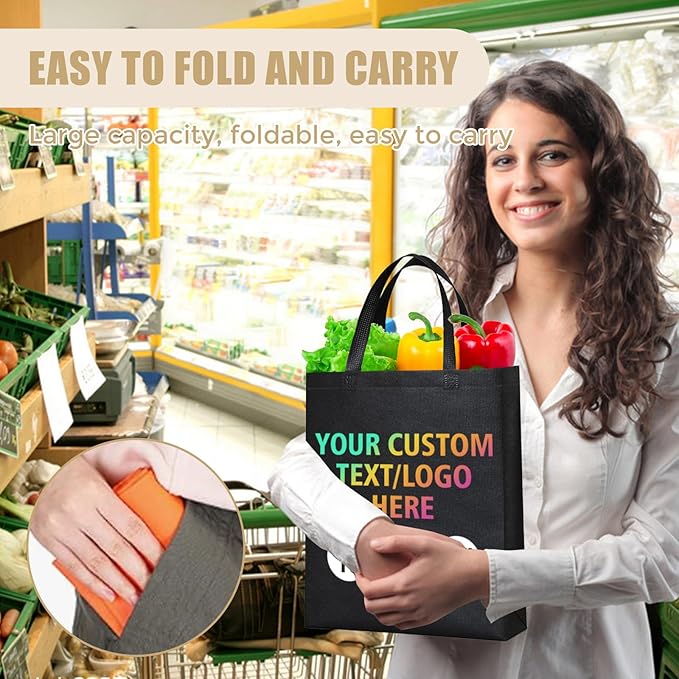 KQVXZZB Custom Reusable Bags Bulk 10/50/100PACK- Eco-Friendly Promotional Tote Bags with Logo Printing for Retail, Events, Restaurants & Corporate Gifts (20+ Industries)
