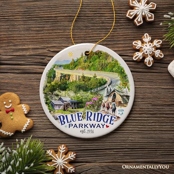 Artistic Blue Ridge Parkway Ceramic Ornament, US Travel Souvenir