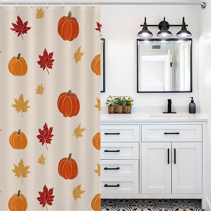 Fall Thanksgiving Pumpkin Shower Curtain Waterproof Washable Fabric Bathroom Shower Curtains for Bathroom Decorations Home Indoor Decor 53x72Inch