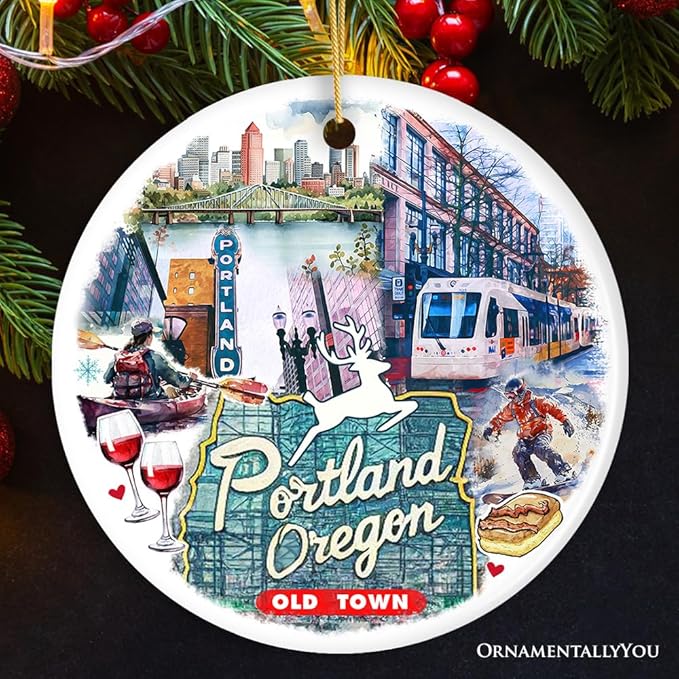Artistic Portland City Ceramic Art Ornament, Oregon Souvenir