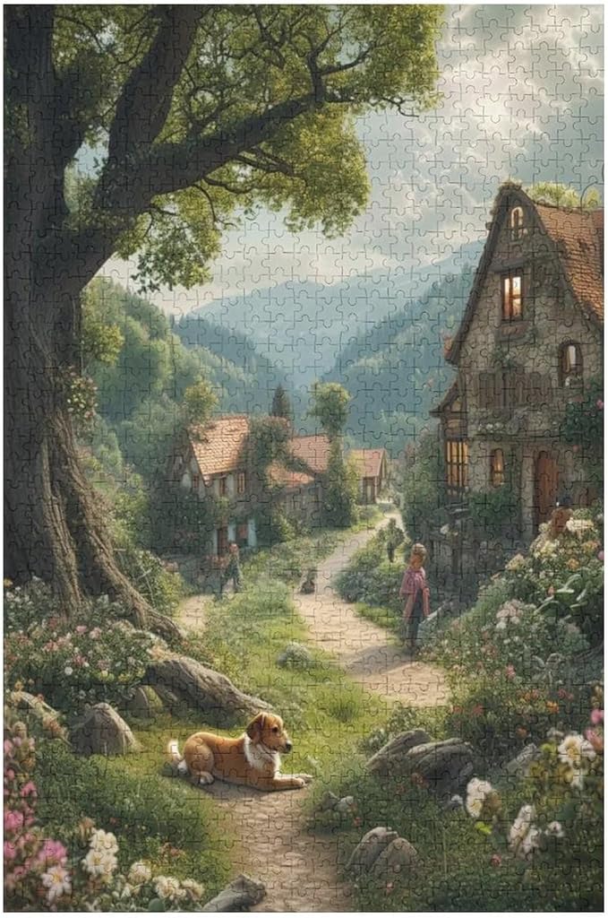 Puzzles for Adults 1000 Pieces Wooden Jigsaw Puzzle - Rural Cottage Theme Puzzle，Party Games，Family Toys，Educational Puzzles，Stress Relief Wooden Puzzle，Gifts for Family，Colleagues and Friends