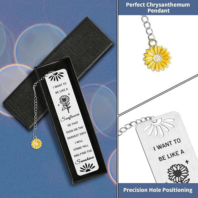Sunflower Gifts for Women Girls, Kaluofan Inspirational Bookmarks with Sunflower Chain, Book Markers for Reading, Back to School Coming of Age Gifts, Graduation Gifts, Christmas Stocking Stuffers