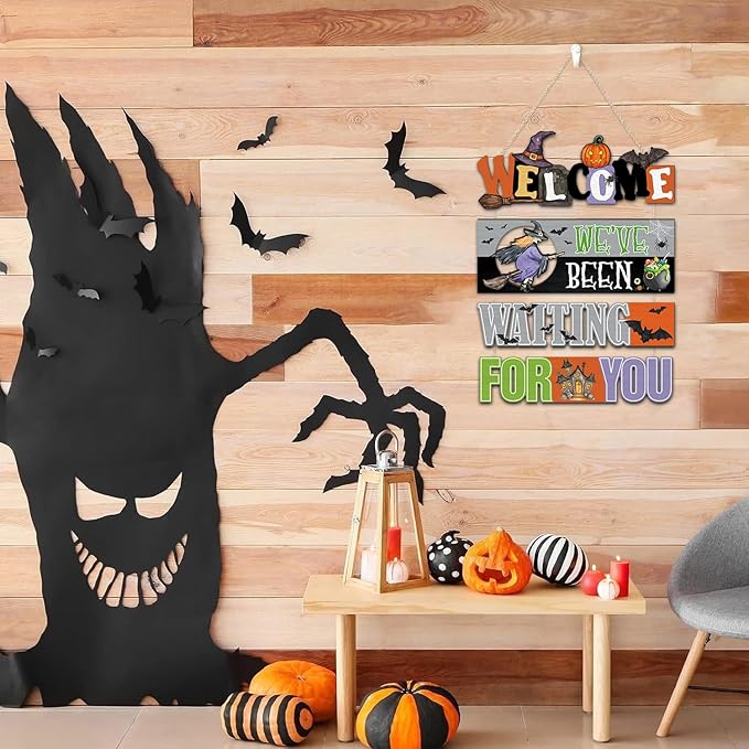 CHDITB Halloween Welcome Wooden Sign, Spooky Witch Wooden Hanging Plaque, Festive Halloween Front Door Sign, We've Been Watering for You Wall Art Hanger for Thanksgiving Decor