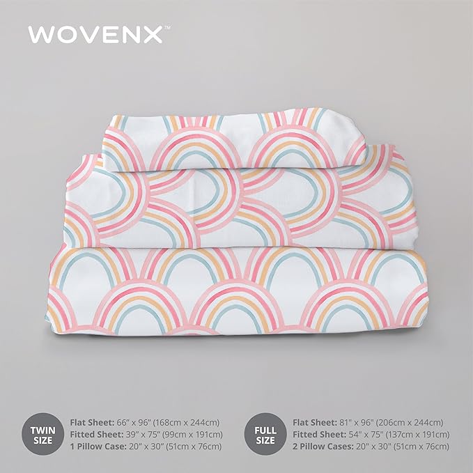Kids Organic 100% Viscose Derived from Bamboo Sheet Set | Twin or Full Size Fitted Bed Sheets | Oeko-Tex Certified | Cute Toddler Bedding for Girls & Boys Rainbow Twin