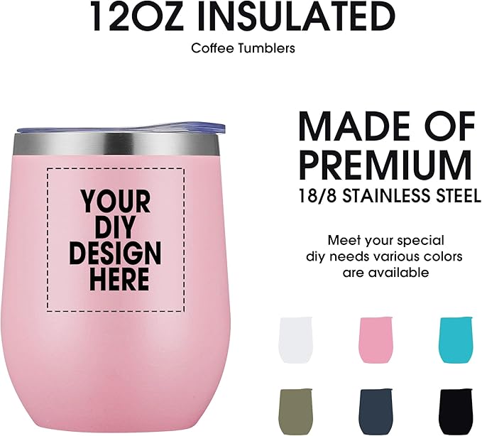 Personalized Wine Tumbler Glasses Print in USA Stainless Steel Travel Customized Coffee Cup with Lid & Straw Double Wall Insulated Mug with Colorful Text Logo Photo