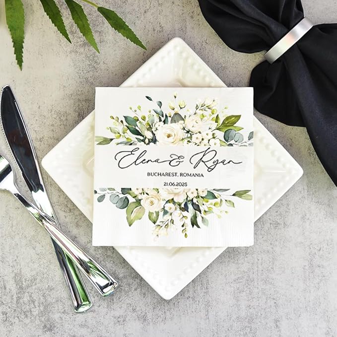 Personalized Wedding Cocktail Napkins, Customized Monogram Wedding Napkin, Custom Dinner Napkins For Bridal Shower, Beverage Cocktail Luncheon Dinner, Engagement Party Decorations, Anniversary Decor