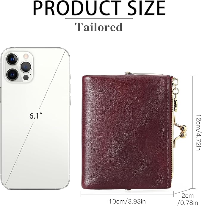 Wallet Women Small RFID Blocking Bifold Leather Wallets for Women Vintage Coin Purse With Zipper and Kiss Lock