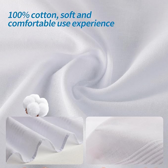 Men's Handkerchiefs 100% Soft Cotton, Classic White Hankies,Breathable and Reusable Handkerchiefs for Men