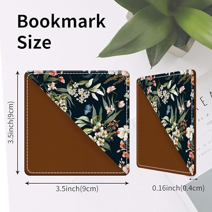 Cute Leather Bookmarks, Fun Triangle Making Corner Bookmark, Book Accessories for Reading Book Lovers, Unbreakable Page Markers for Women Men Watercolor Flower