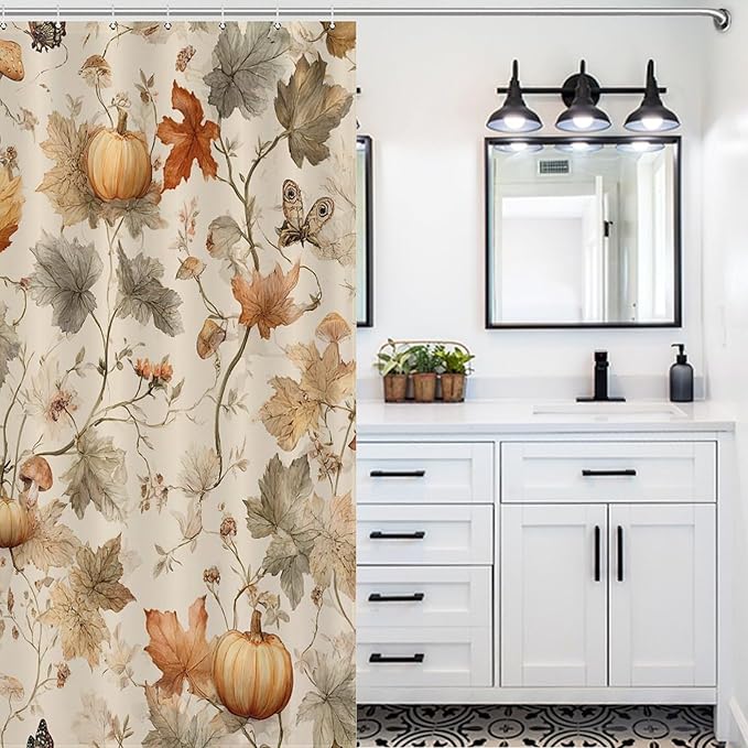 Fall Pumpkin Autumn Thanksgiving Shower Curtain Waterproof Washable Fabric Bathroom Shower Curtains for Bathroom Decorations Home Indoor Decor 47x72Inch