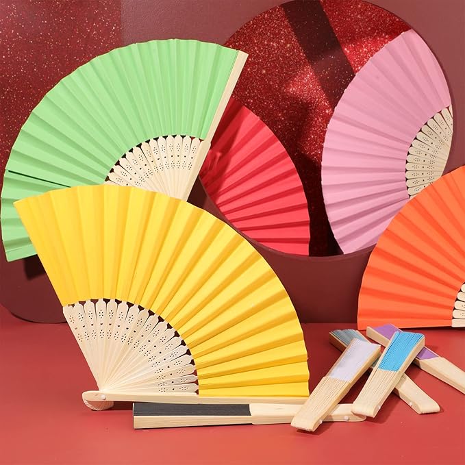Yinkin 100 Pack Folding Fans Bamboo Handheld Folded Craft Hand Japanese Chinese Fans for Weddings Bridal Dancing Church DIY Decoration Women Gift Party Favors (Multi Colors)