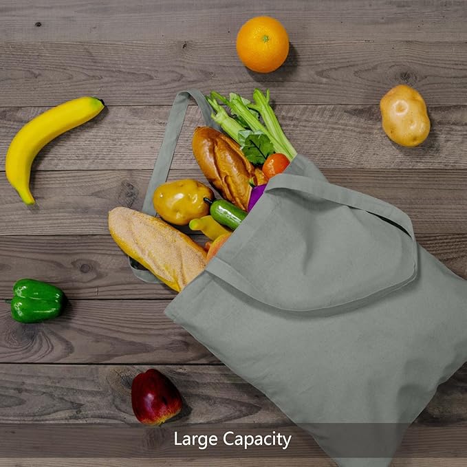 TOPDesign 24-Pack Economical 16"x15" Light Grey Cotton Tote Bags, Lightweight Medium Reusable Grocery Shopping Cloth Bags, Suitable for DIY, Advertising, Promotion, Gift, Activity
