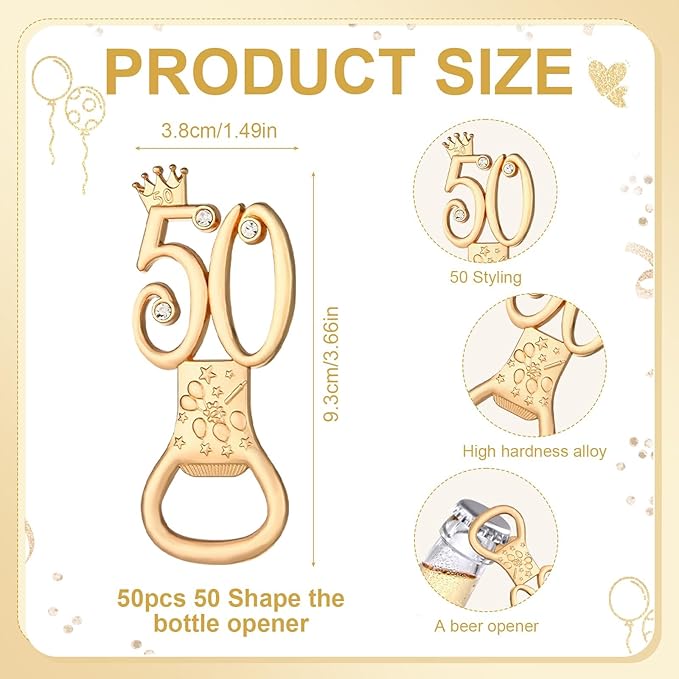 50Pcs 50th Birthday Bottle Opener Set 50th Birthday Party Favors 50th Golden Bottle Openers Personalized Party Favors Wedding Anniversaries Souvenirs Favors For Guests Party