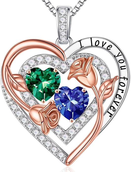 Iefil Valentines Day Gifts for Her - Sterling Silver Birthstone Necklace Anniversary Birthday Gifts for Her Wife Mom Daughter