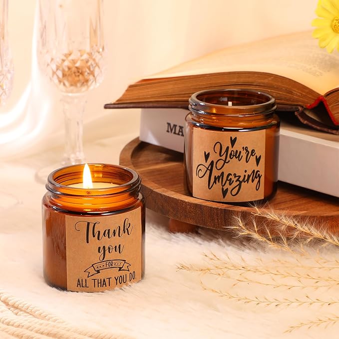 Roowest 10 Jars Thank You Gift Candles 3.5 oz Valentines Employee Appreciation Gifts Bulk Soy Wax Jar Inspirational Candle Thank You Coworkers Employee Women Secretaries Teacher(Amber,Pretty,Lovely)