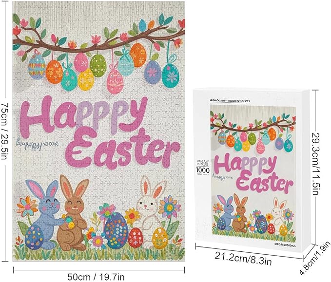 Wooden Puzzle - Easter and The Rabbit Jigsaw Puzzles，Wooden Puzzles for Adults 1000 Pieces Unique Gifts for Wall Art，Challenge Puzzles，Educational Games，Family Puzzles