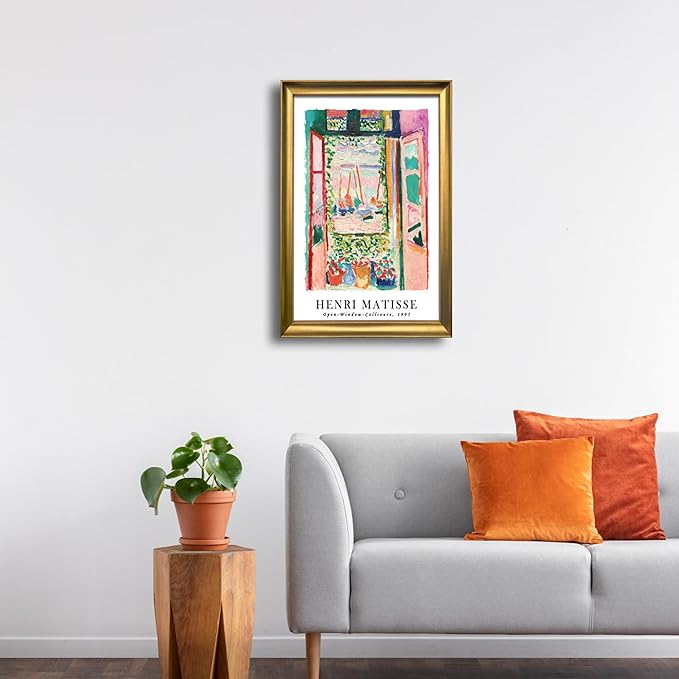 Wieco Art Framed Wall Art Open Window Collioure 1905 by Henri Mattise Abstract Colorful Art Matisse Posters Canvas Prints for Wall and Home Office Decorations Bronze Gold Frame