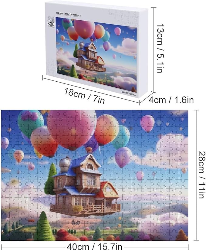 Wooden Puzzle - Floating House Jigsaw Puzzles，Wooden Puzzles for Adults 300 Pieces Challenge Puzzles，Educational Games，Family Puzzles，Unique Gifts for Wall Art,Funnny Puzzles