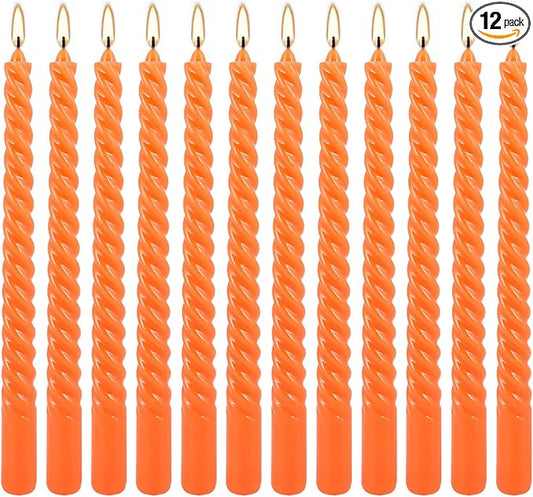 12 Pack 10 Inch Spiral Taper Candle Set, Unscented Dripless Candlesticks for Dinner,Party Brithday Wedding,Halloween and Home Decoration（Orange ）