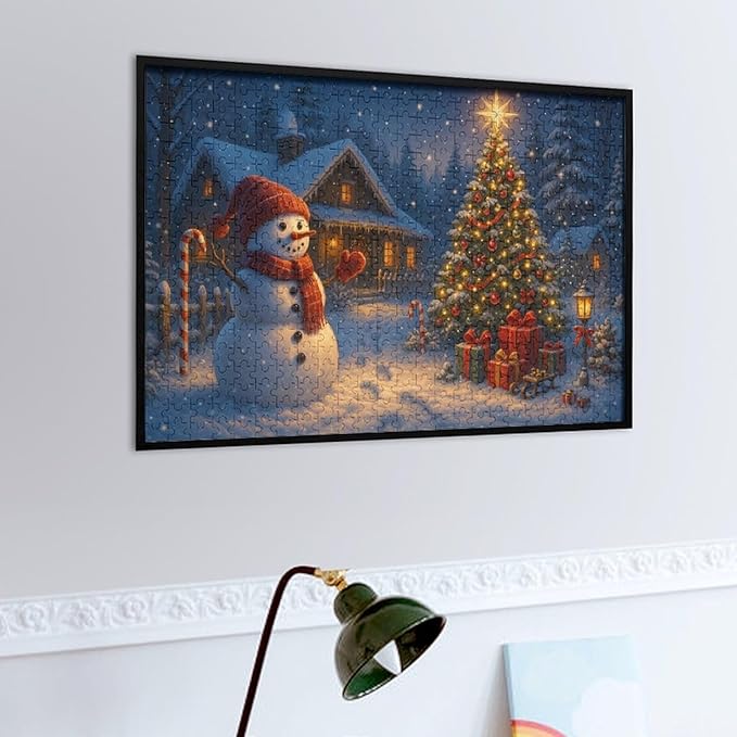Christmas Tree Snowman 1000-Piece Wooden Jigsaw Puzzle, Holiday Puzzle, Christmas Tree and Snowman Scene, Relaxing Indoor Activity, Family Entertainment, Mindful Leisure