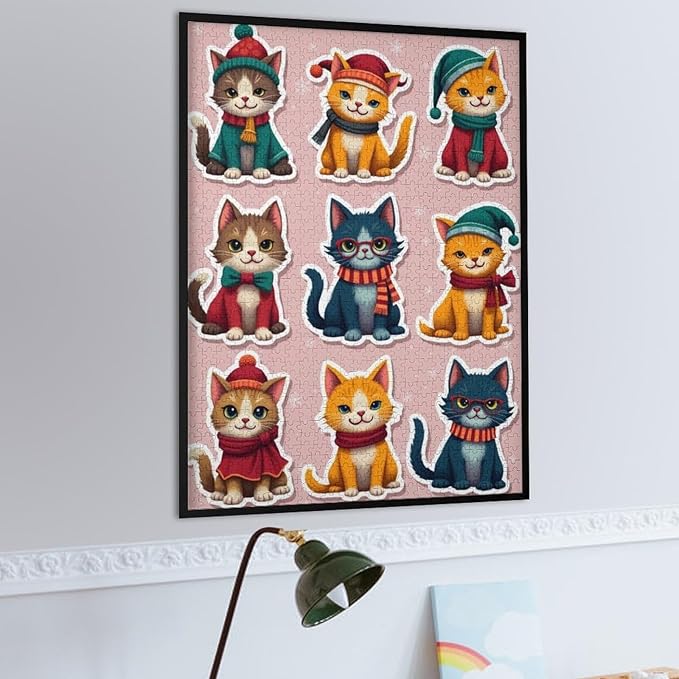 Wooden Puzzle 1000 Pieces Adult - Christmas Cat Puzzle Christmas Puzzles, Holiday Puzzles, Family Toys, Party Games, Jigsaw Puzzle Challenge and Funny