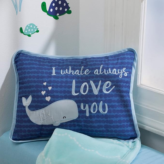 Lambs & Ivy Oceania Decorative Throw Pillow - Blue Ocean Whale