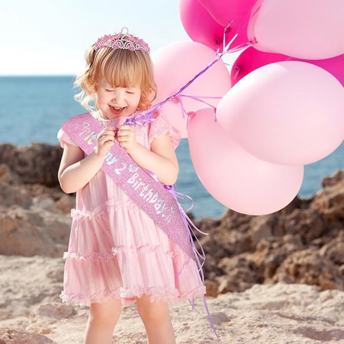 YARIEW Birthday Decorations Glitter Sash and Crown Kit Sparkle Birthday Tiara Crown and Sash Party Outfit Accessory