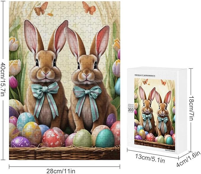 Wooden Puzzle - Easter Bunny and Eggs Jigsaw Puzzles，Wooden Puzzles for Adults 300 Pieces Challenge Puzzles，Educational Games，Family Puzzles，Unique Gifts for Wall Art
